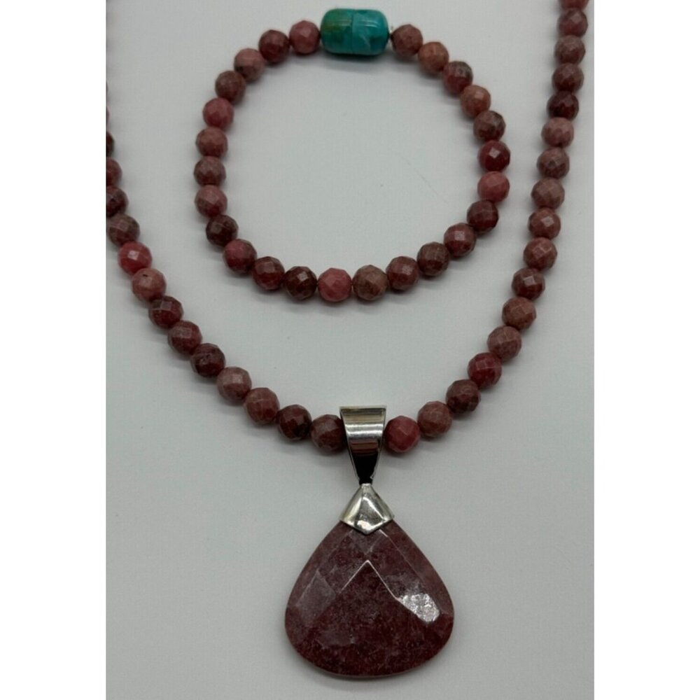 Jay King Sterling Silver Rhodonite Beaded Turquoise Clasp Necklace & Bracelet